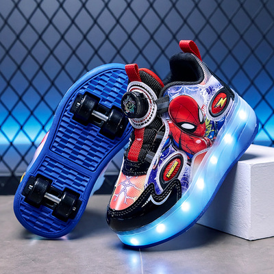 Детская обувь Heelys с изображением Человека-паука, светящиеся роликовые коньки с четырьмя колесами для зарядки для мальчиков и девочек, деформирующиеся игрушечные коньки с восемью колесами