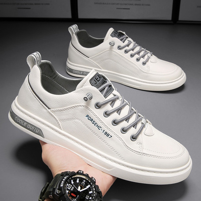 Мужские туфли 2025: Новые зимние мужские повседневные кожаные туфли в корейском стиле, модные универсальные спортивные туфли, мужские белые кроссовки