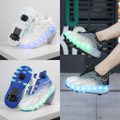 Интернет-знаменитости Heelys обувь перезаряжаемые мигающие роликовые коньки для девочек, детей и студентов, мужские двойные роликовые коньки, выдвижные роликовые коньки