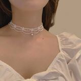 Choker с черным и белым кружевом, жемчужинами в стиле французской девушки