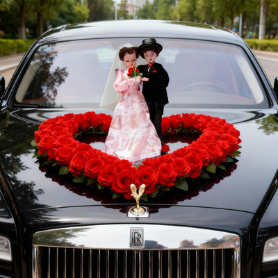 Цветочное украшение на переднюю часть свадебного автомобиля для молодоженов, невесты и жениха, на присосках, для свадебного торжества, свадебной комнаты, праздничного оформления, свадьбы.