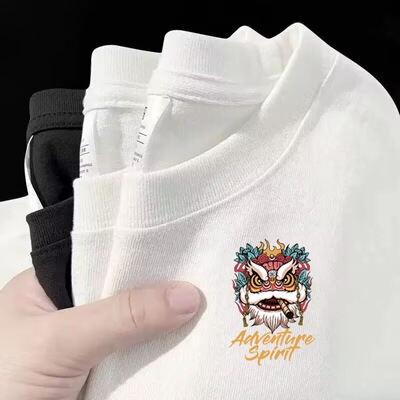 Мужская футболка с коротким рукавом, летняя модель из 100% хлопка плотностью 200 г/м², свободный крой, круглый вырез, принт, базовый слой
