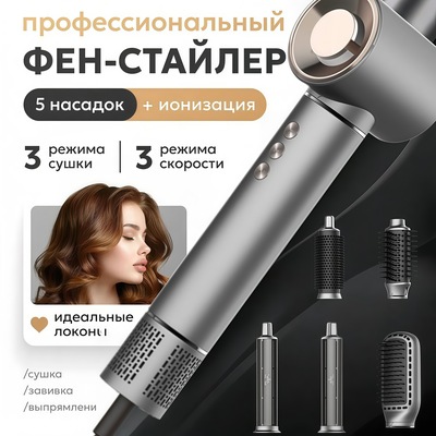Бесшумный фен с мощным потоком воздуха, высокоскоростной фен, бытовой фен-расческа с отрицательными ионами (OEM).
