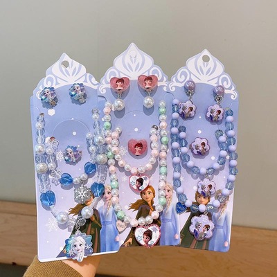 Лед и снег принцесса креативный детский ювелирный костюм Снежинка любовь кулон браслет ювелирные изделия зажим для ушей для девочек кольцо аксессуары